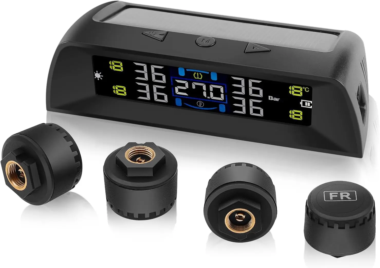 

Система контроля давления в шинах, TPMS с мониторингом температуры в автомобиле, солнечном и зарядным устройством USB, 4 внешних датчика шин