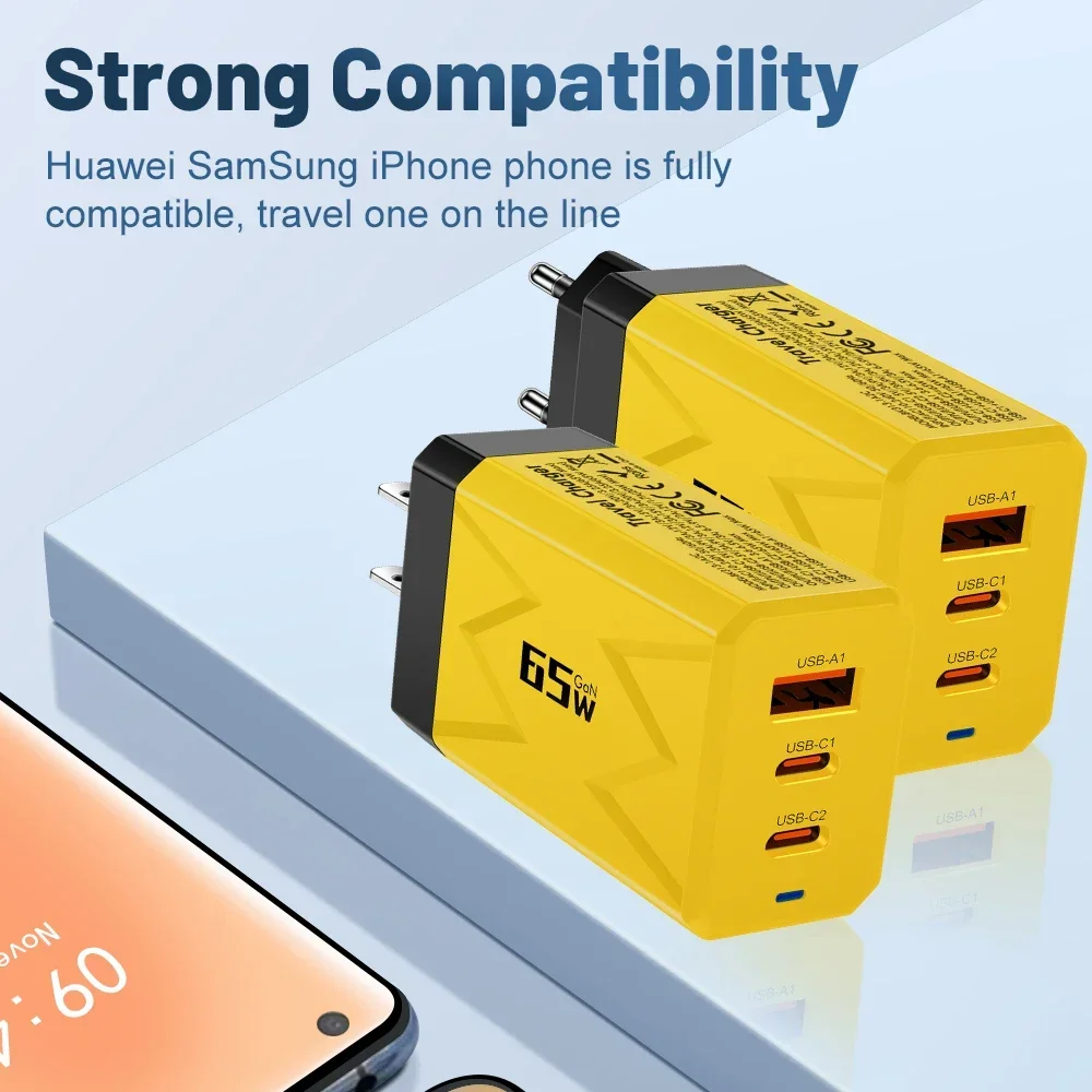 PD 65W GAN USB Charger Type C Charging Mobile Phone Adapter Travel Office Home For Samsung Xiaomi iPhone 14 Wall Charger