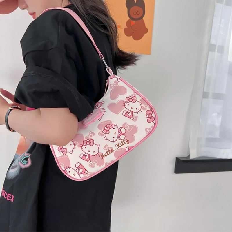 Hello Kitty Girl Armpit Bag Cartoon Backpack Cute Crossbody Bag Sweet Fashion Versatile One Shoulder Printed Bag Kawaii Handbag