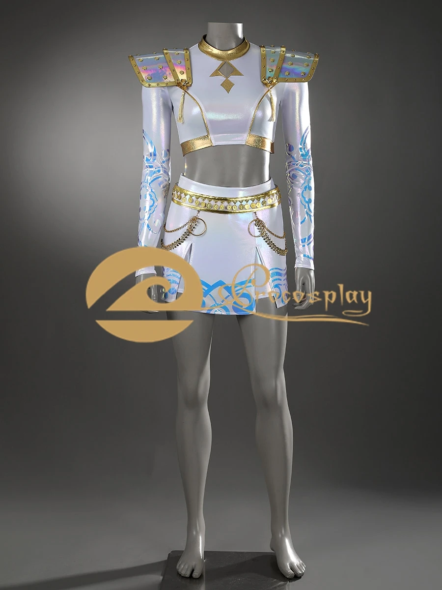 Zoey Cosplay Kostuum Zoey Wit Goud Outfit voor Vrouwen Halloween Party Rollenspel