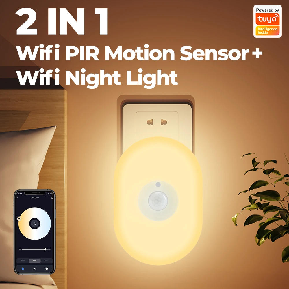 Sensor de movimiento PIR inteligente con WiFi, Detector de luz nocturna Led, aplicación inalámbrica, sistema de automatización del hogar, aplicación de voz para Alexa y Google Home