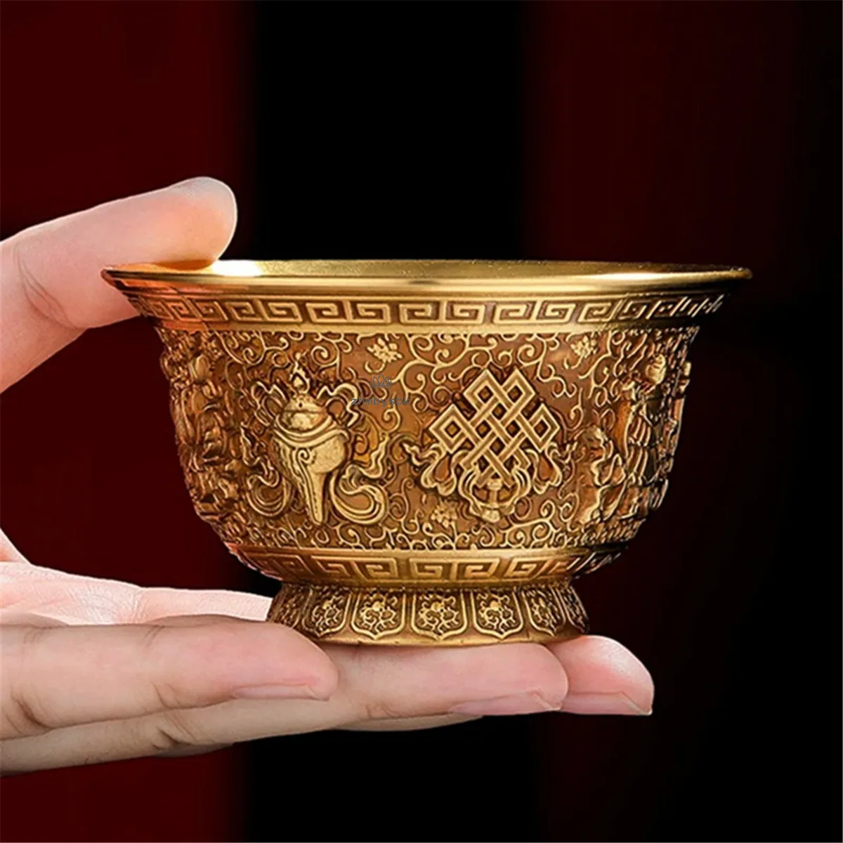 

Engraving Buddhism Bowl Handicraft 8.7 CM Bronze Eight Auspicious Tibetan Holy Water Cup Tantric Bowl Altars Indoor Decorative