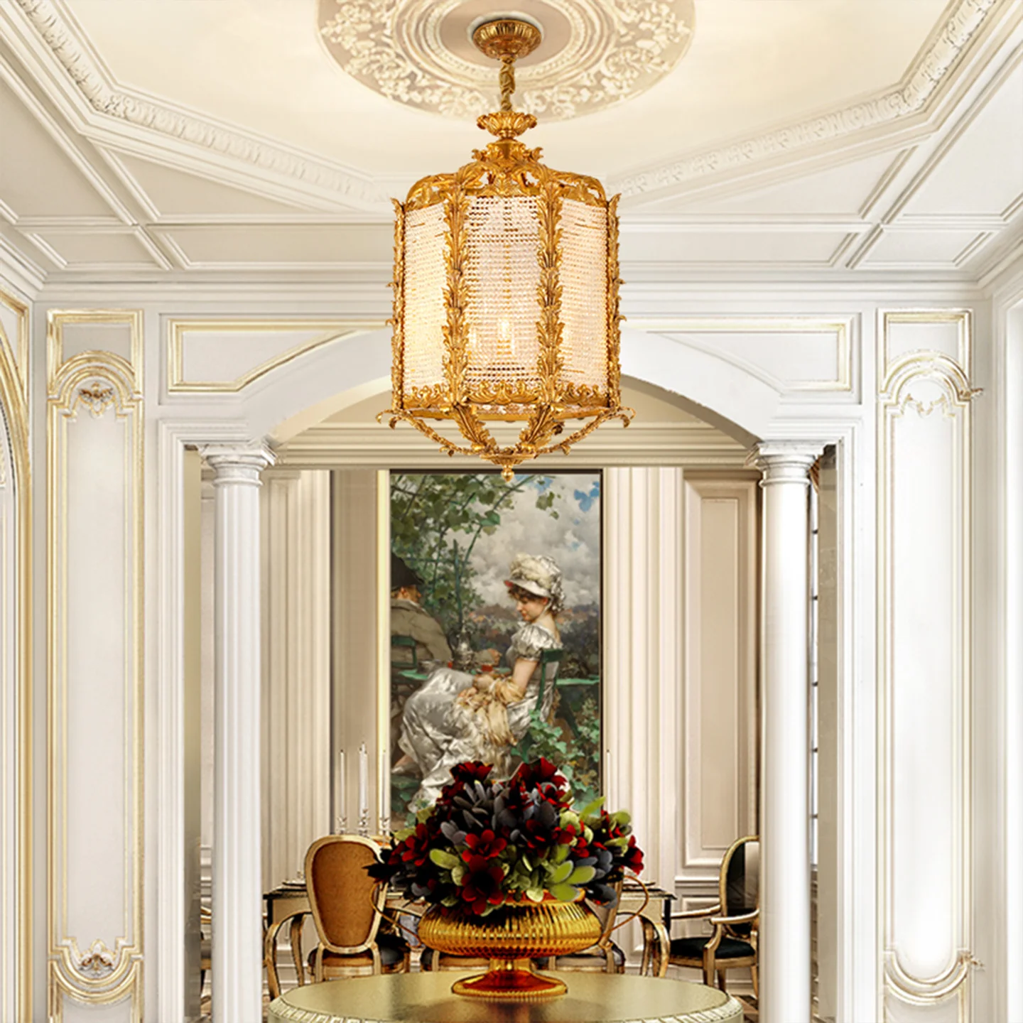 European Baroque Villa Entrance Aisle Decor Copper Small Pendant Light Bedroom Cloakroom Stairwell Single Pendant Lamp