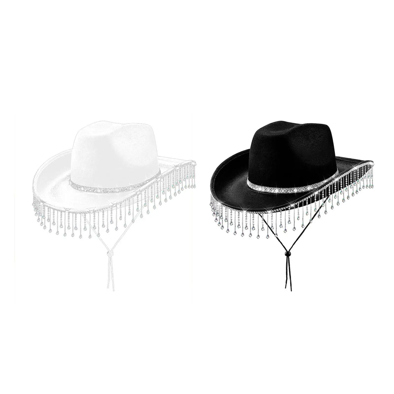 Women Cowboy Hat Lightweight with Rhinestone Fringe Cowgirl Hat for Holiday Outdoor Travel Stage Performance Party Supplies