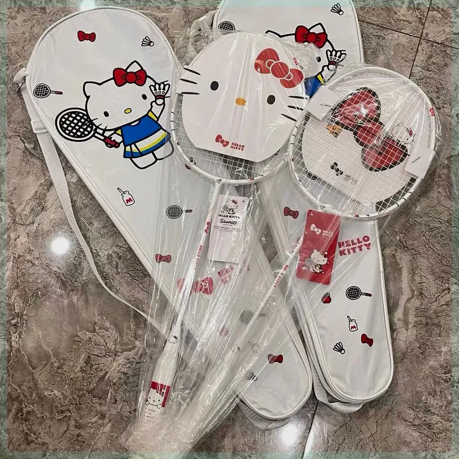 

Miniso Cartoon Cute Hellokitty Badminton Paddle Carbon Integrated Pink Student Junior High School Scholar Sports Set For Girls