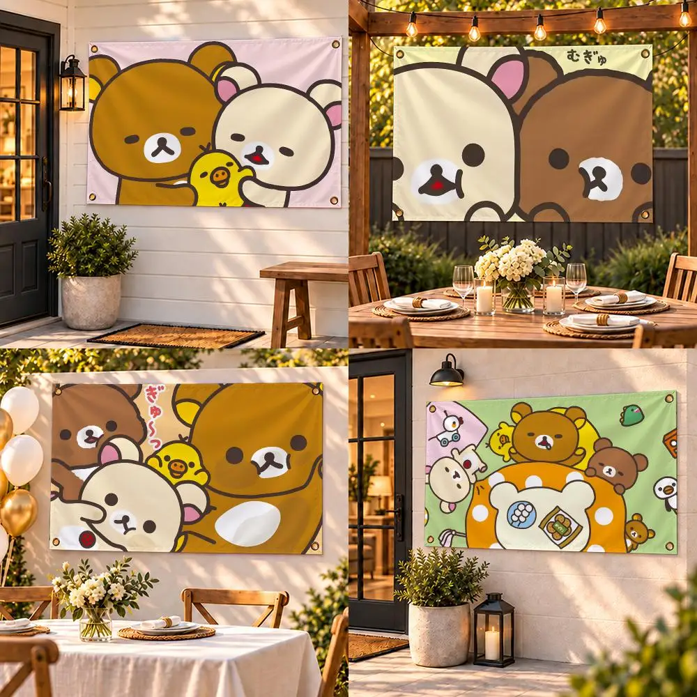 Cute Cartoon R-Rilakkuma Flags Custom Wall Hanging Background Art Banner For Bedroom Home Living Room Outdoor Decor
