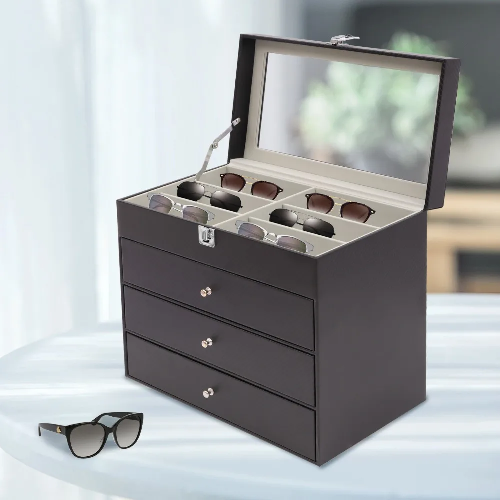 4 layer 27 Slots Eyeglass Sunglass Storage Watch Box Eyewear Accessories Display Glasses Storage Case Organizer