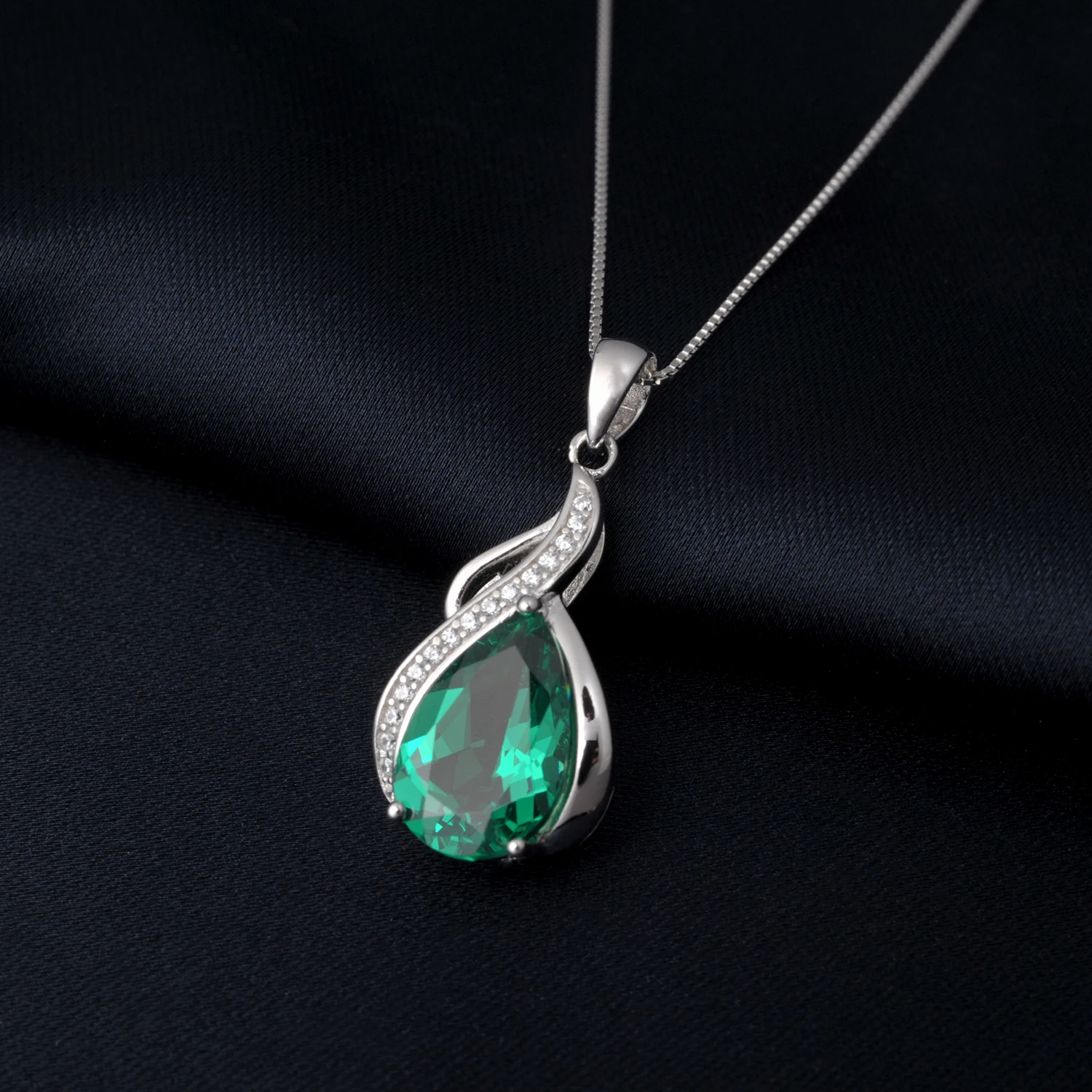 Potiy Pear Shape 2.72ct Nano Emerald Pendant Necklace No Chain 925 Sterling Silver for Women Daily Wedding Party Jewelry