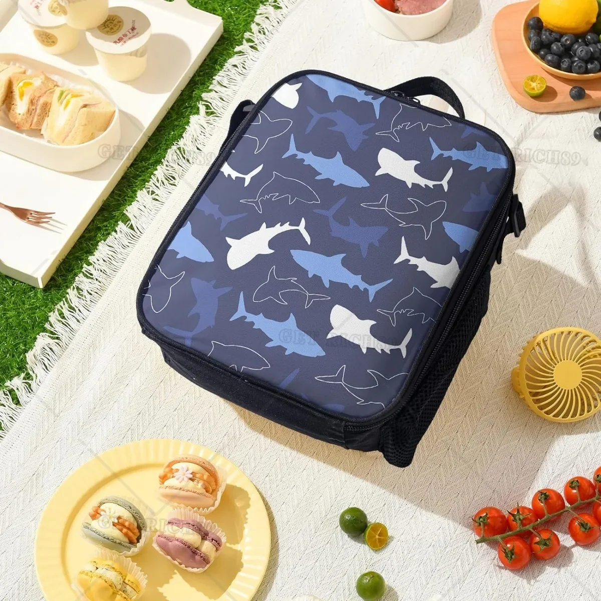 Fish Shark Insulated Lunch Box for Boys Kids Leakproof Reusable Blue Thermal Lunch Bag Ocean Animal for School Work