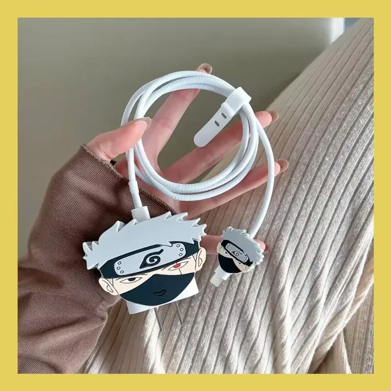 Naruto anime peripheral Kakashi action figure iPhone 16/15 data cable protective case new Apple 14/12 Pro 20W fast charger case