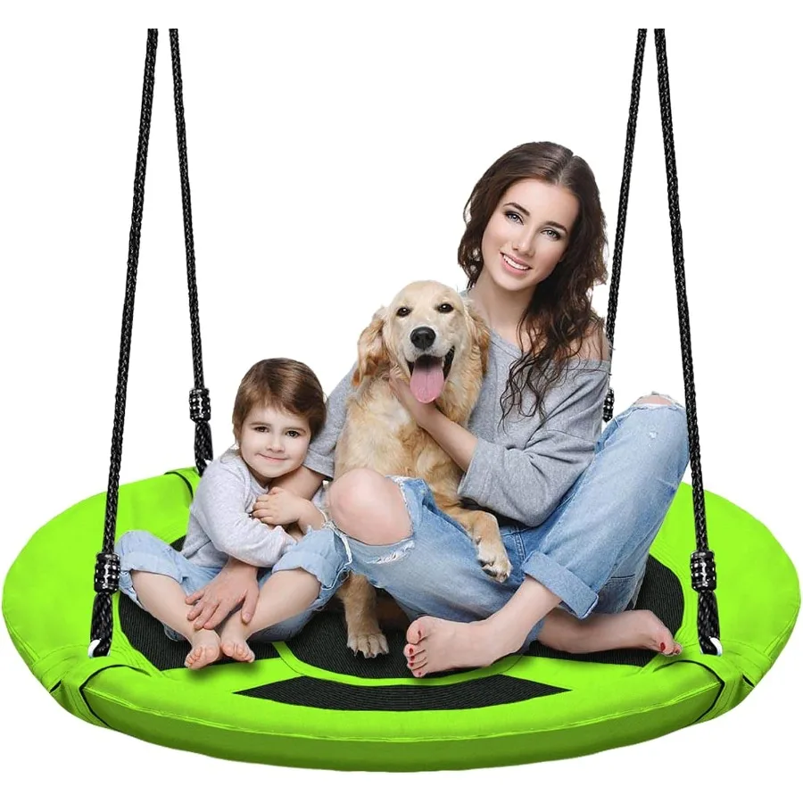 

40 Inch Green Saucer Tree Swing Set for Adults 500lb Weight Capacity Waterproof Flying Swing Seat Outdoor Playground Backyard