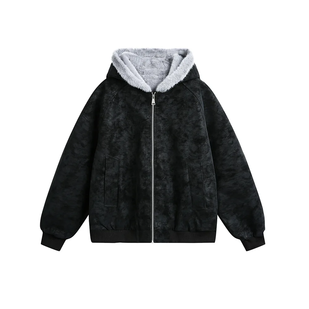 

Winter Mountain Carving Thickened Hooded Cotton-padded Clothes Men's Retro Trendy Brand Couple Warm Pu Leather Cotton Clothes