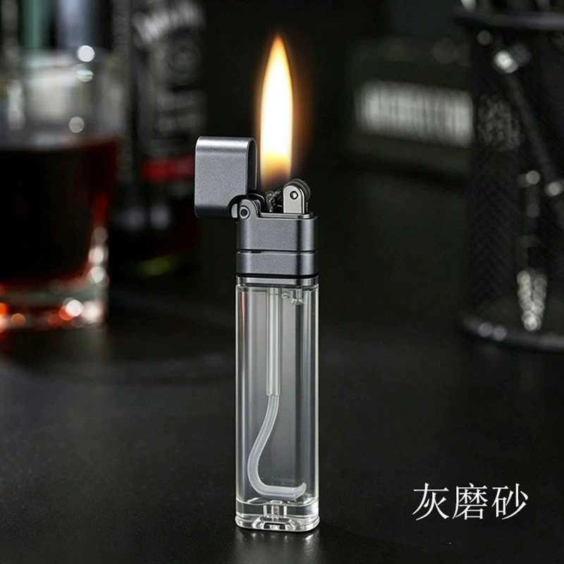2026New Mini Machine Lightweight Grinding Wheel Lighter Outdoor Portable, Small and Classic Transparent Visible Oil Tank Lighter