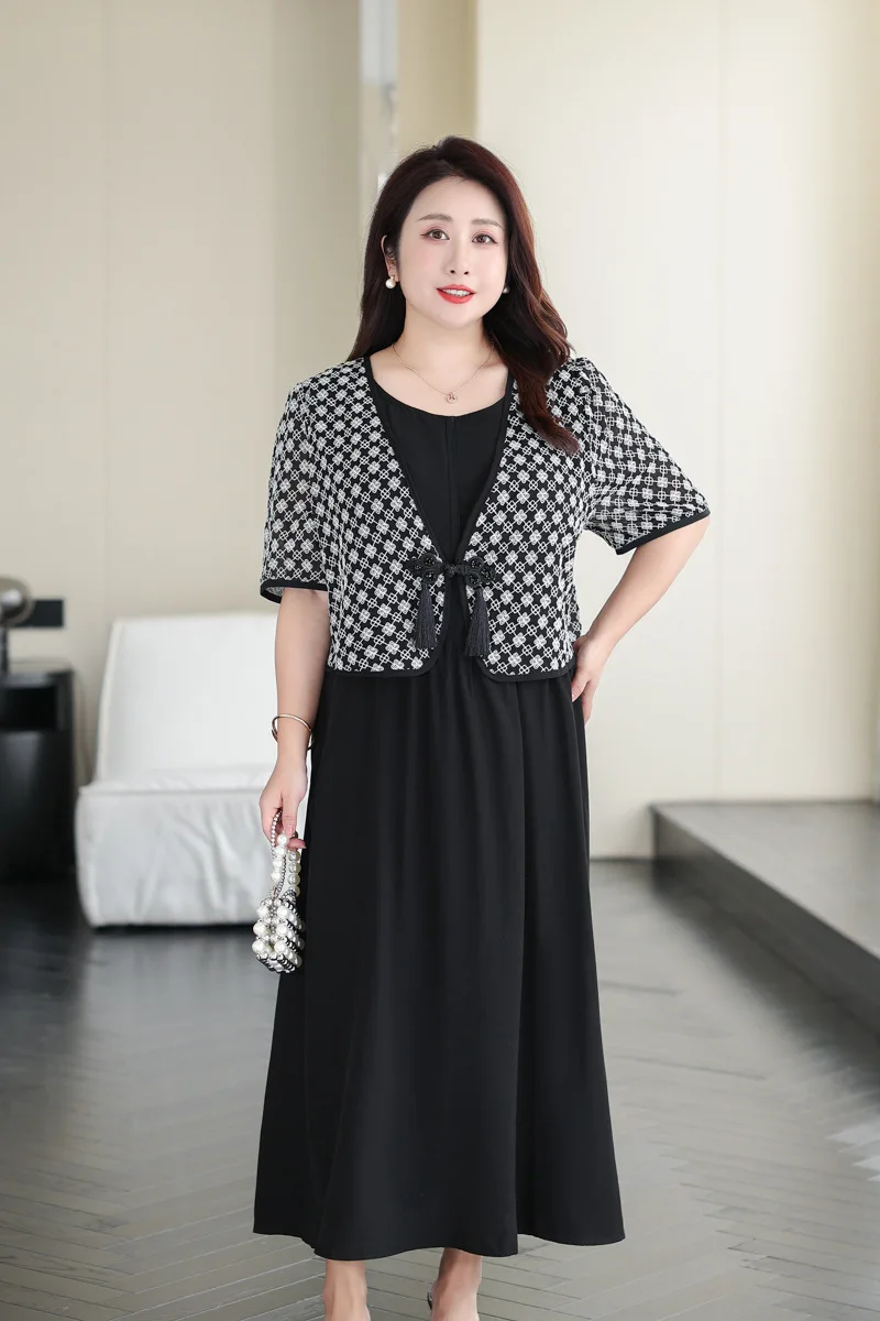 New 2023 Ladies Spring Summer Plus Size Dress For Women Large Size Short Sleeve O-neck Black Long Dress 5XL 6XL 7XL 8XL