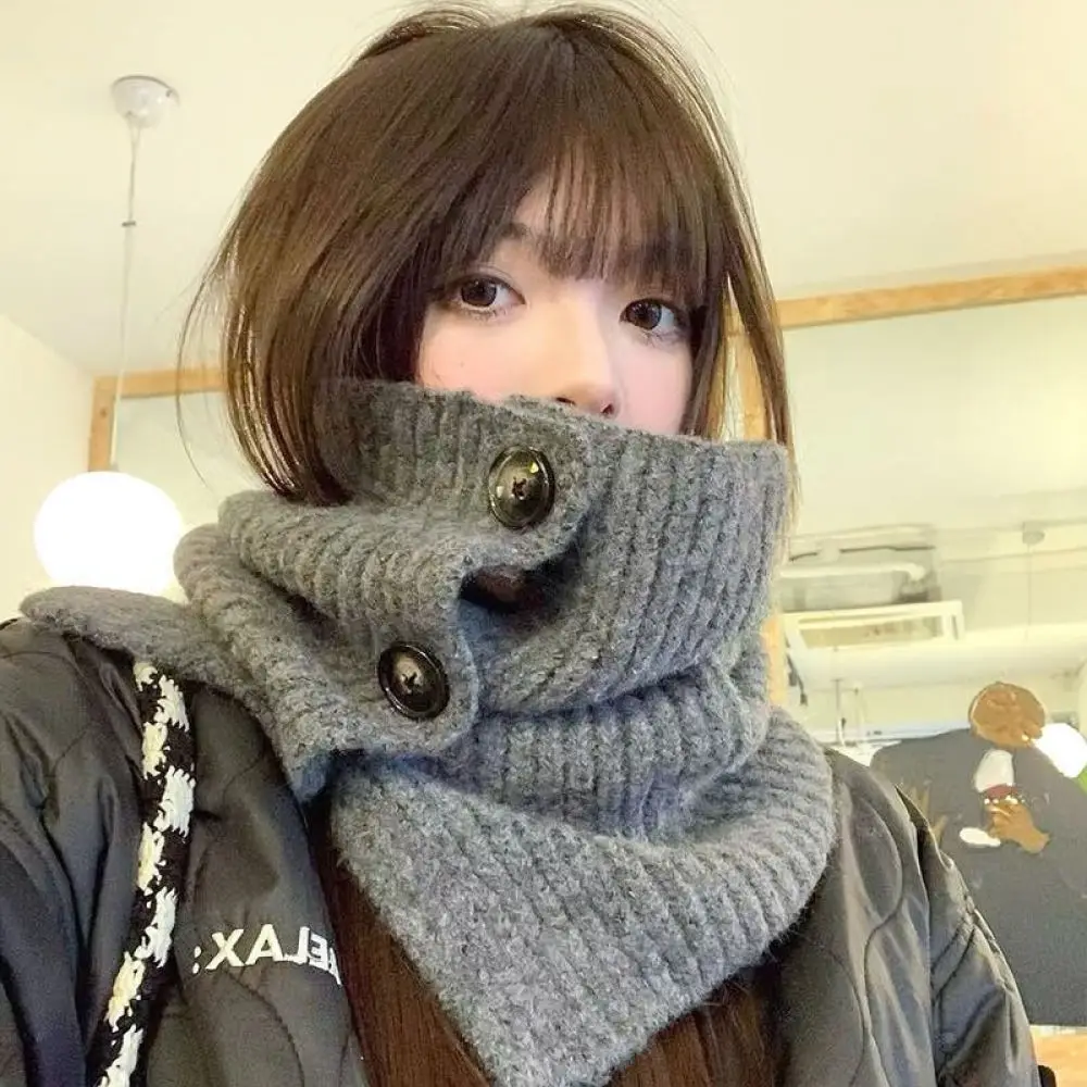 Winter Knitted Button Scarf Women Turtleneck Cape Faux Collar Shawl Warm Neck Protection Korean Fashion Wrap Accessory