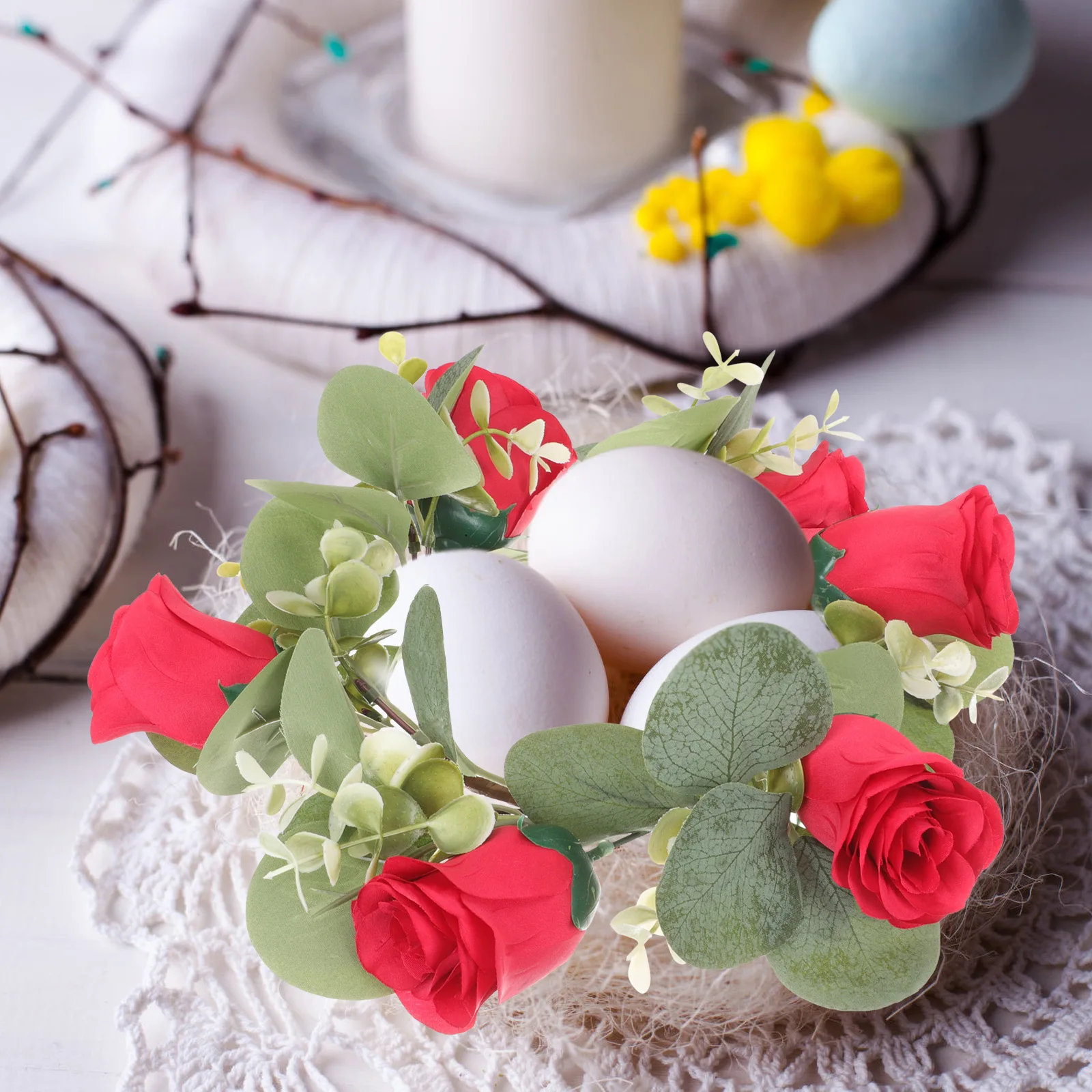 

Wreath Ornament Faux Rose Garland Wedding Table Decoration Home Ornament Artificial Floral Wreath