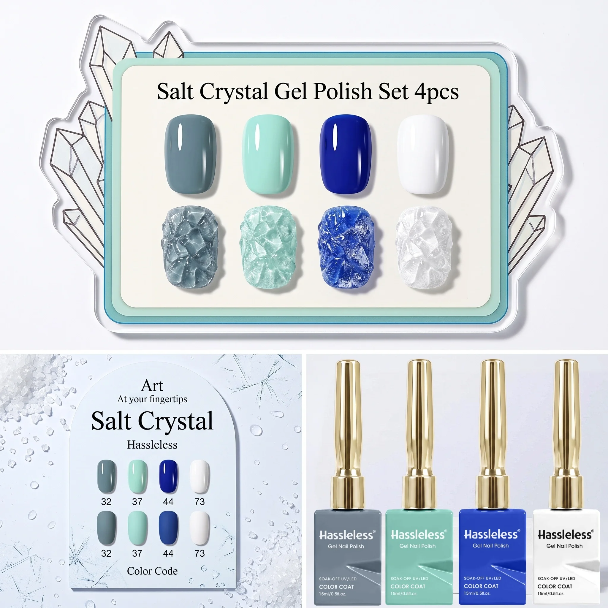 Hassleless 4-Piece Cool-Toned Ice Color Series, Elegant Nail Gel for Salon Art Manicures, Suitable for Women's Home DIY Nail Art