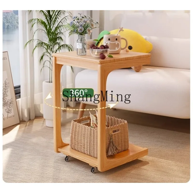 

SM table removable small coffee table with wheel tea side solid wood small apartment side