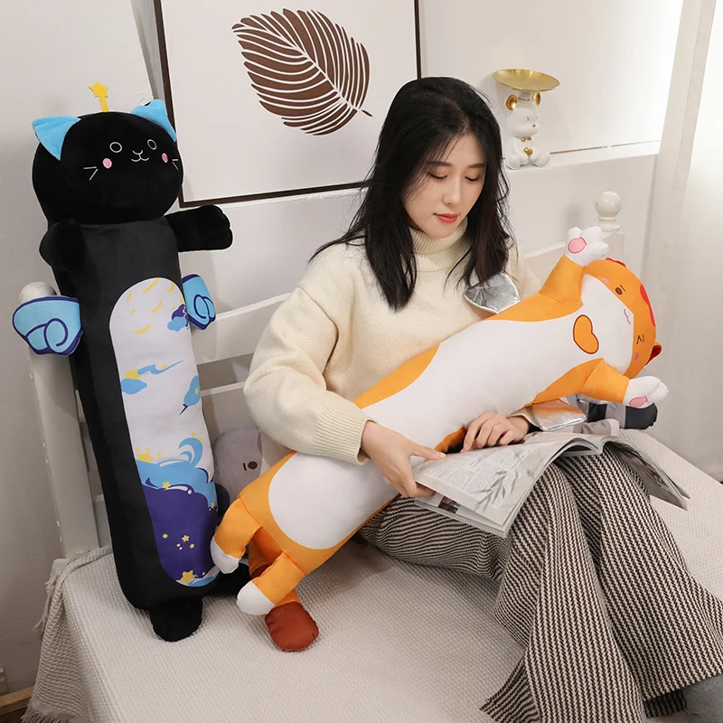 Kawaii macio longo gatos com asas travesseiro de pelúcia brinquedos nap travesseiro casa conforto almofada crianças presente bonito plushies amigo presente