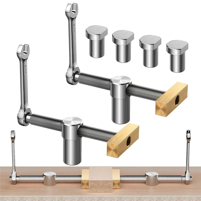 2Pack Bench Dog Clamp, 3/4Inch Dog Hole Clamp with 4 Pack Bench Dog Stainless Steel Brass Woodworking Tools 19mm