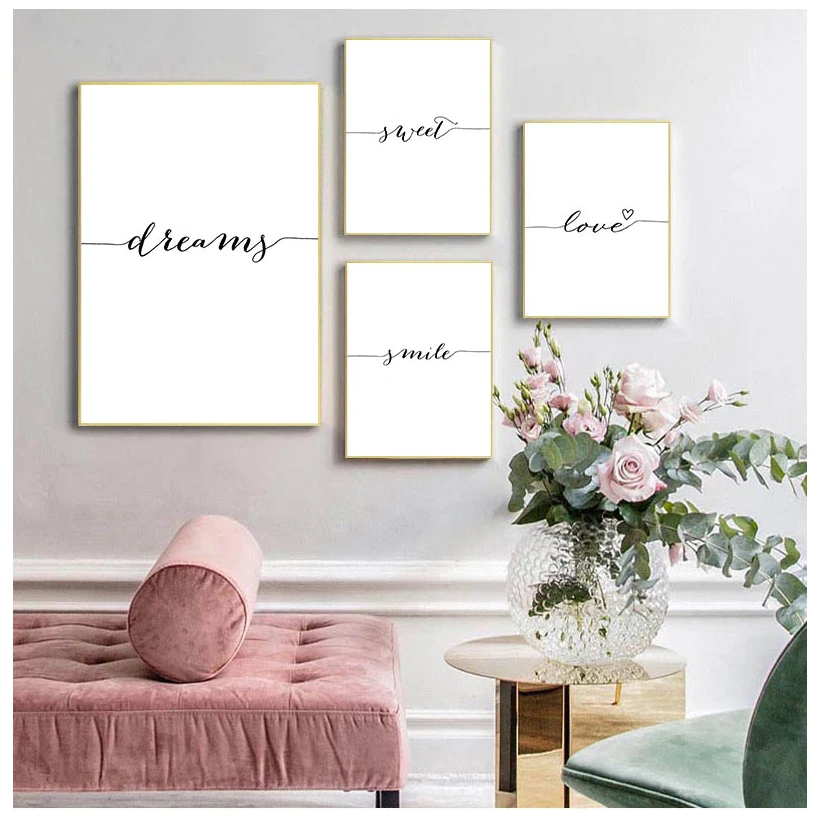 Love Smile Dream Sweet Quotes Canvas Poster and Prints Painting Wall Art Nordic Style Decorative Picture Home Bedroom Decor