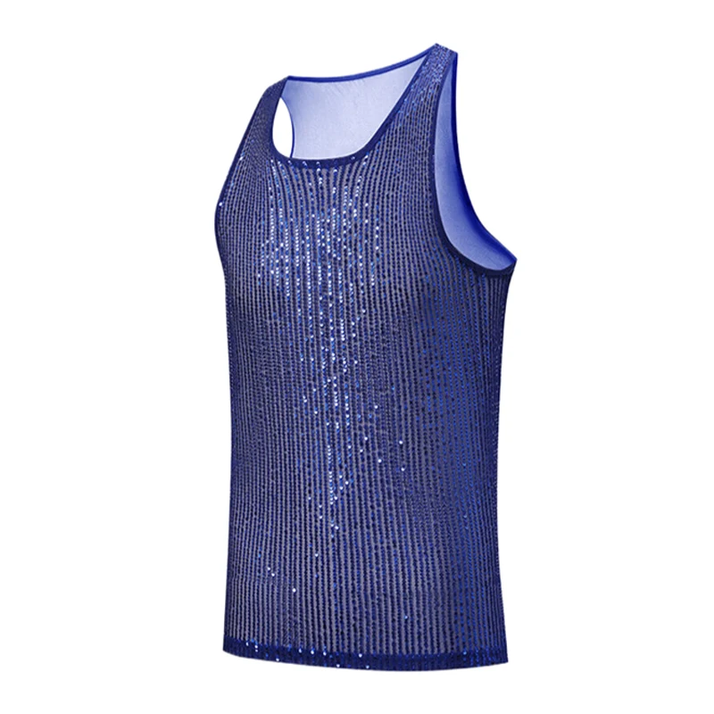 Herren-Netz-Strass-Y2K-Tanktop, durchsichtig, glitzernd, Party-T-Shirt, Nachtclub, Musikfestival, Bühnenkostüm – Detail 14