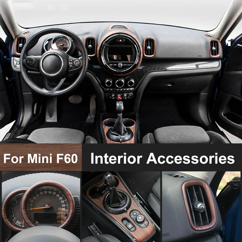 30PCS Wood Grain Brown ABS Auto Interior Protective Decorative Shell For Mini Countryman F60 2017-2023 Car Styling Accessories