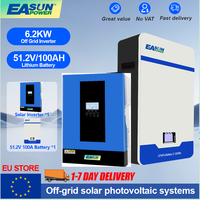 EASUN 6.2KW Off Grid Solar Inverter 48V 51.2V 100Ah Lifepo4 Battery With BMS Use for Home Full Hybrid Solar System in EU