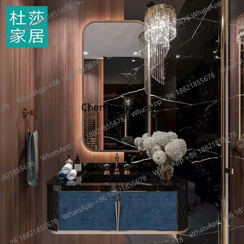 M182 Hotel slate light luxury hand wash face wash basin bathroom cabinet combination set