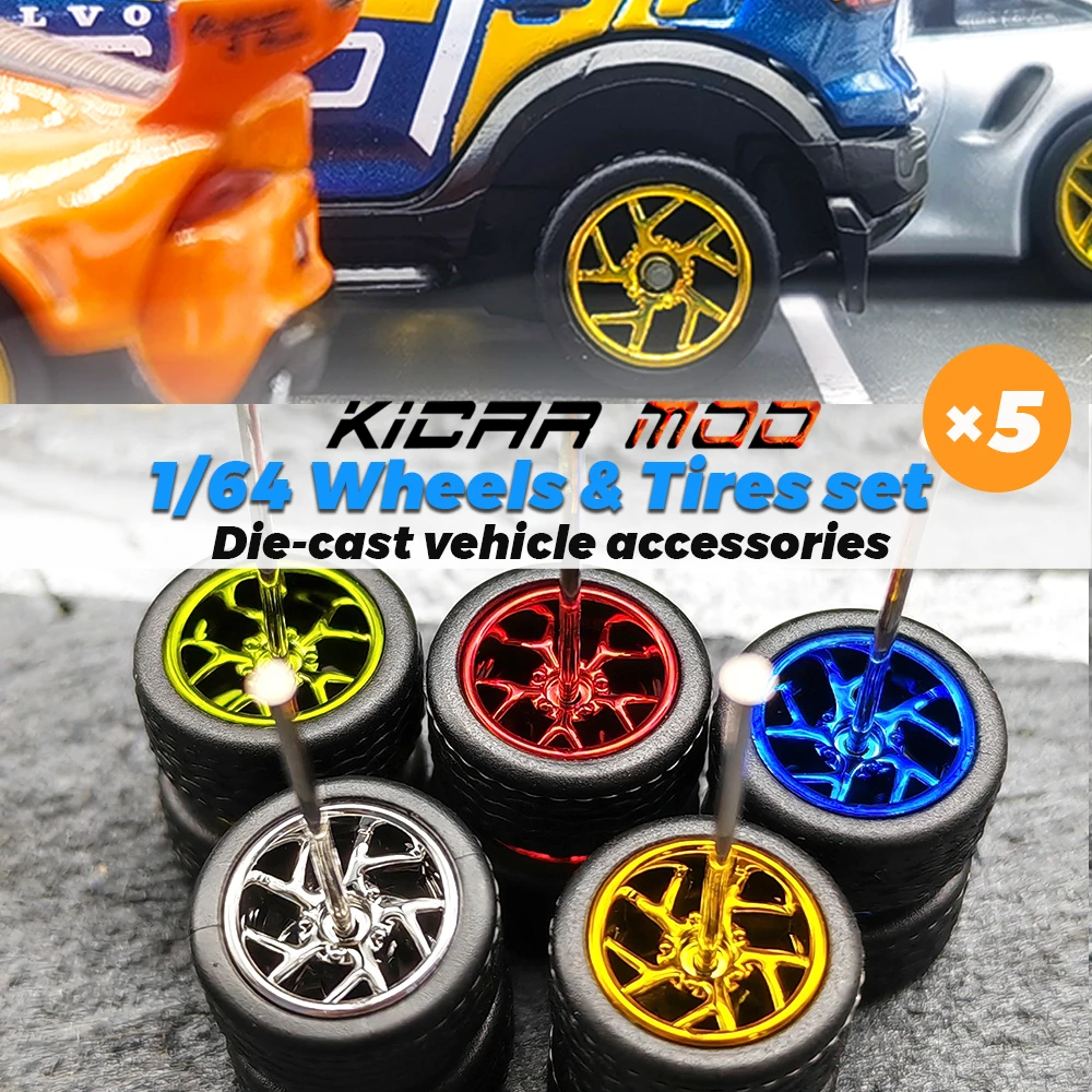 

1/64 Wheels with Detachable Rubber Tires Tire Tread reticular Spokes for Model Cars Refiting Parts for Hotwheels (for 5 Cars)