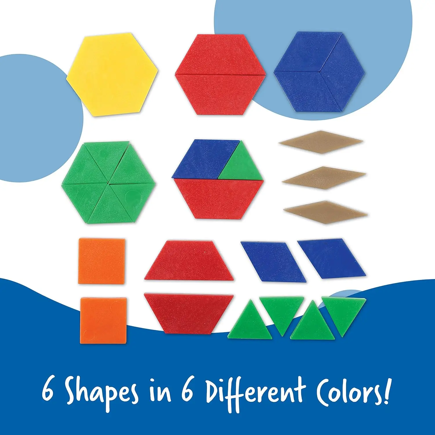 Plastic Pattern Blocks - Set of 250, Ages 3+, Shape Games for Preschoolers, Homeschool Supplies, Shape Manipulatives for Kids,Ba