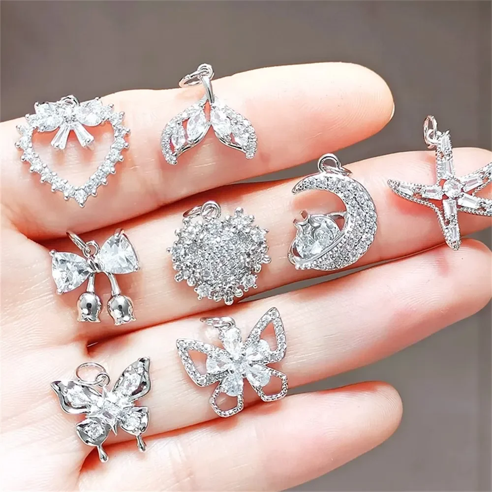 

White K Zirconium Butterfly Moon Star Heart Bow Fish Tail Pendant Diy Bracelet Necklace Accessory