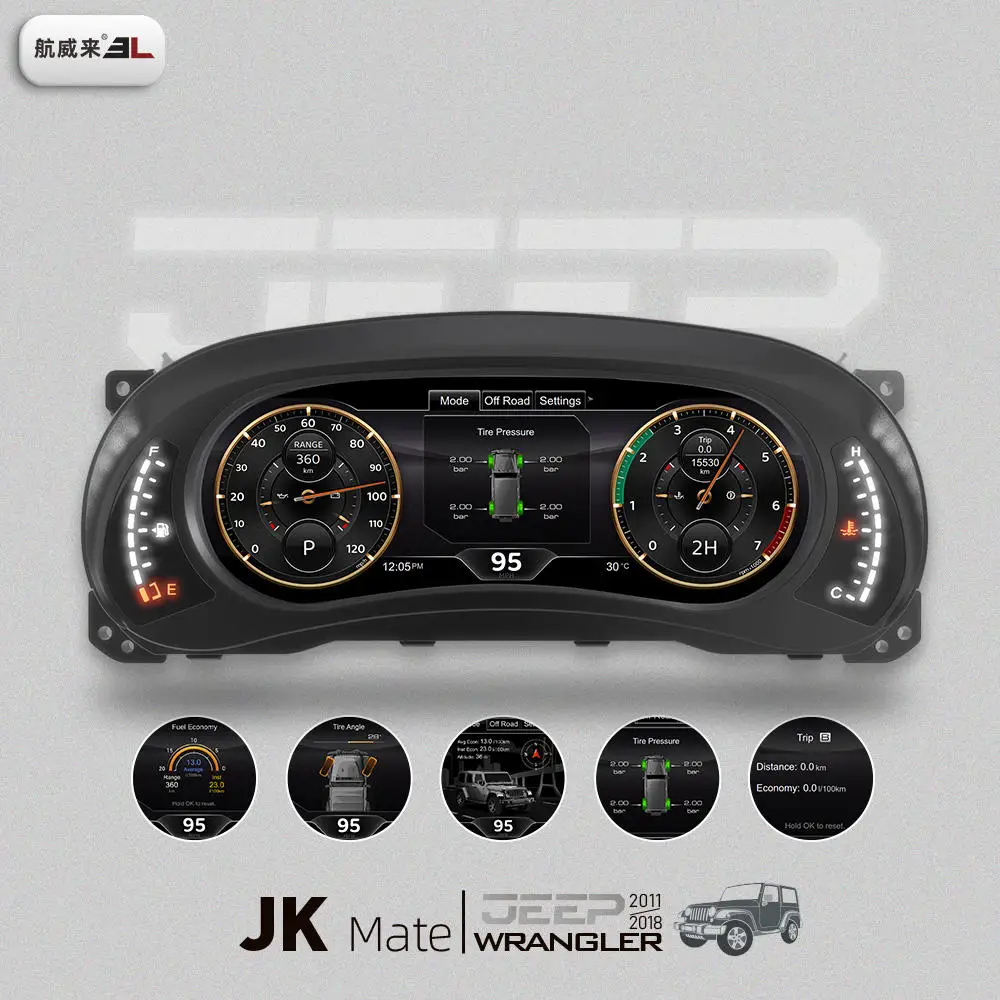 Wholesale 12.3 Inch Digital Auto Meter Cluster Dashboard LCD Speed Meter Odometer for Jeep Wrangler JK 2011-2018 LHD RHD 1 Year
