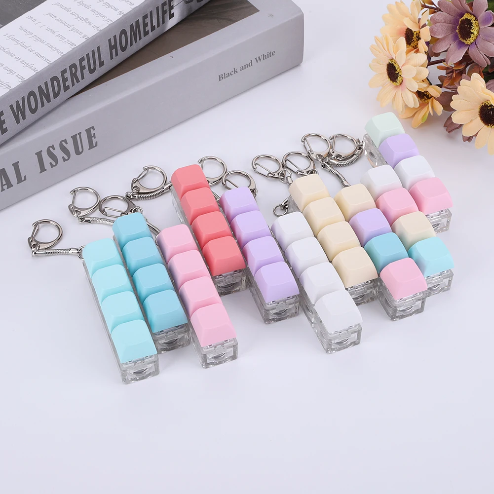 Keyboard Fidget Keychain 4 Keys Keyboard Decompression with LED Light Keyboard Cube for Adult Gifts To Relief Pass Time