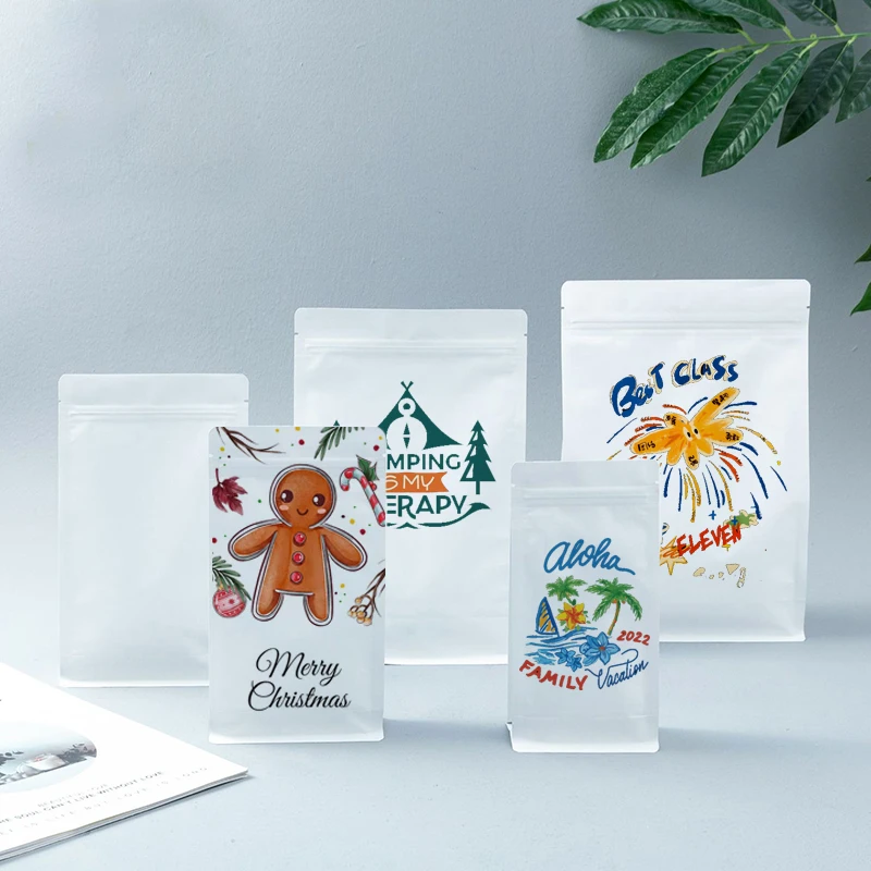 Impression personnalisée de sac à fermeture éclair en papier Kraft scellé à huit côtés, adapté au café, au thé et aux bonbons, pochette d'emballage