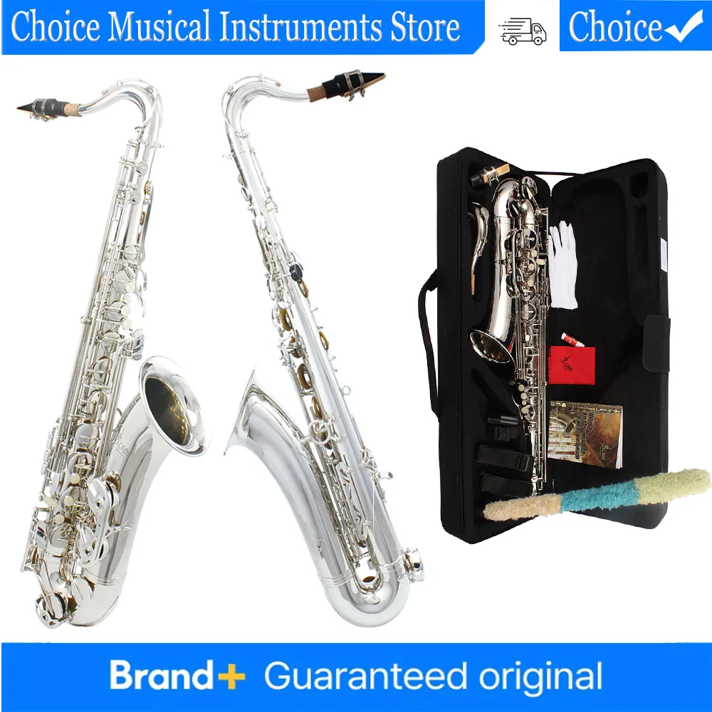 

SLADE Tenor Saxophone Bb Sliver Brass Body Sax Professional Woodwind Instrument with Saxfone Case Cleaning Set Accessories