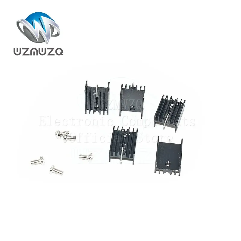 50PCS black aluminum heat sink 15*10*20MM single pin TO-220 triode heat sink M3*6 screws New