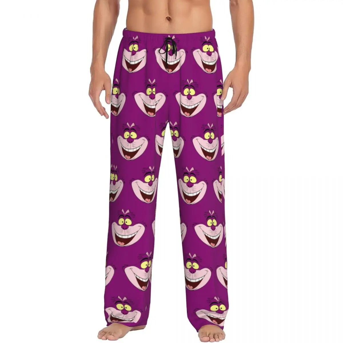 Pantalones de pijama personalizados con diseño de gato de Cheshire para hombre, ropa de dormir elástica con bolsillos, Alicia en el país de las Maravillas, salón de dibujos animados