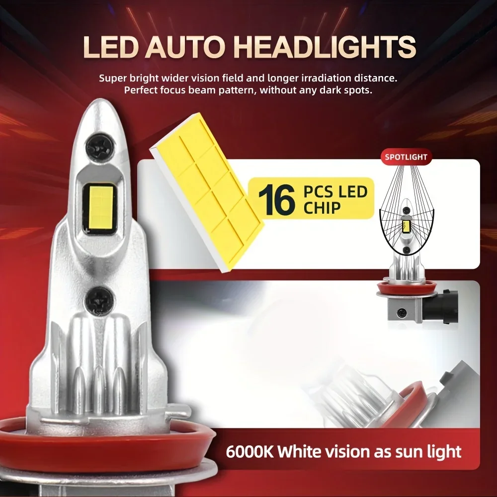 White LED Light 9005/HB3 9006/HB4 H1 H4 H7 H11 25000LM Heat Dissipation System 1:1 Design Car Headlight Wireless Plug-N-Play