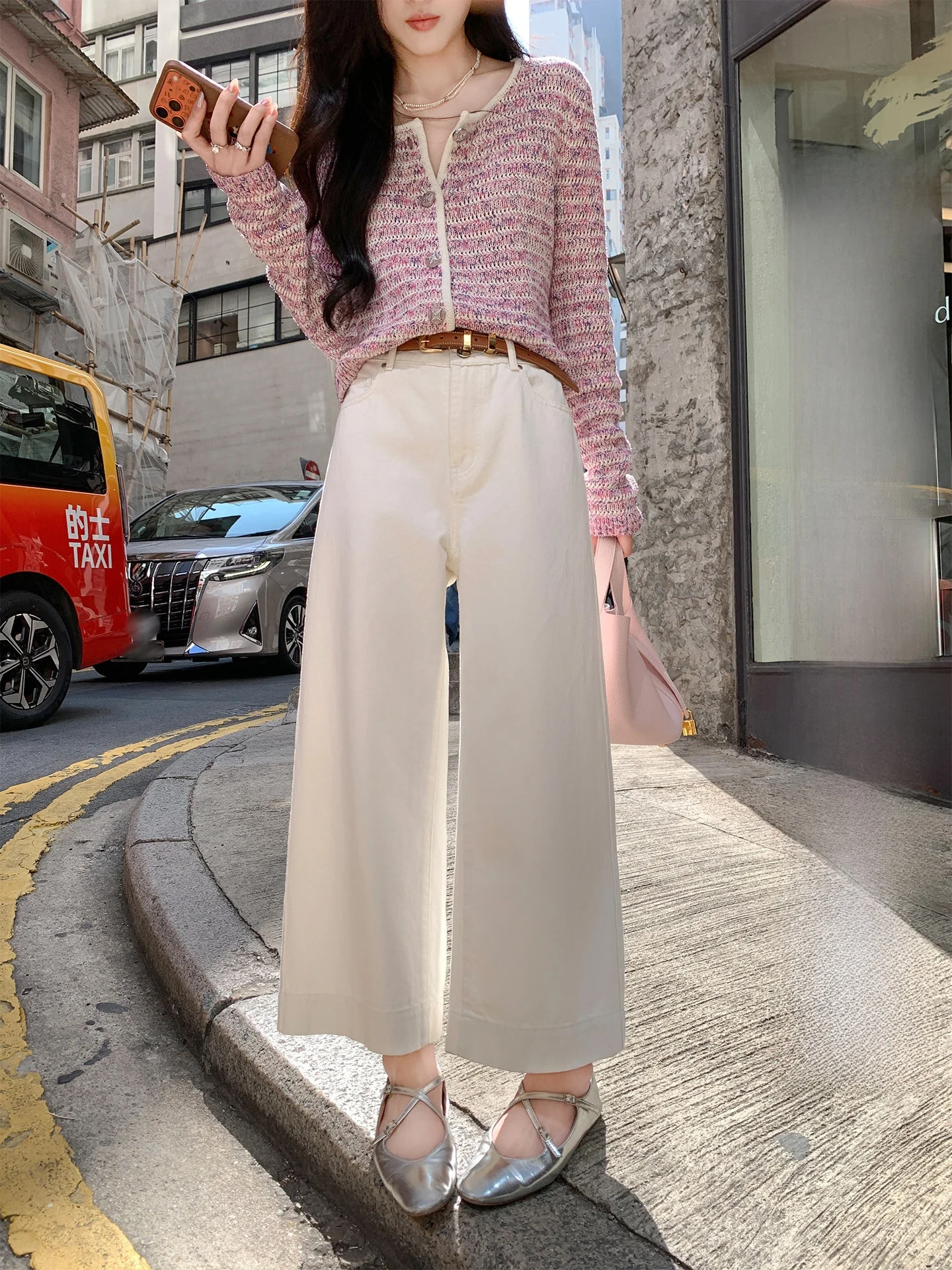 

Retro Waed Cotton Feel Loose Straight Leg Jeans Women's Spring White Nine-Tenths Denim Pants Aboutpoem l Waist
