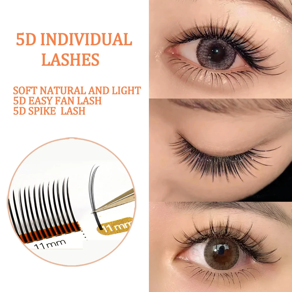 5D Natural Individual Lashes Matt Black Soft Faux Mink Easy Fan Spike Eyelash Extensions Russian Volume Premade Fans Clusters
