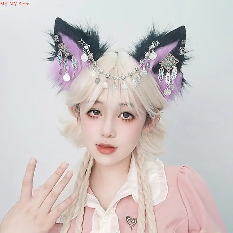 N1HE Soft Plush Wolf คอสเพลย์หูฟังสำหรับการแสดงเวทีการประชุมฮัลโลวีน