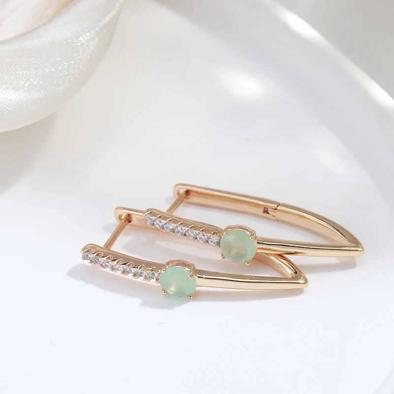 SYOUJYO Green Natural Zircon V Shape Earrings For Women 585 Rose Gold Color All Matching Daily Luxury Jewelry New Best Design
