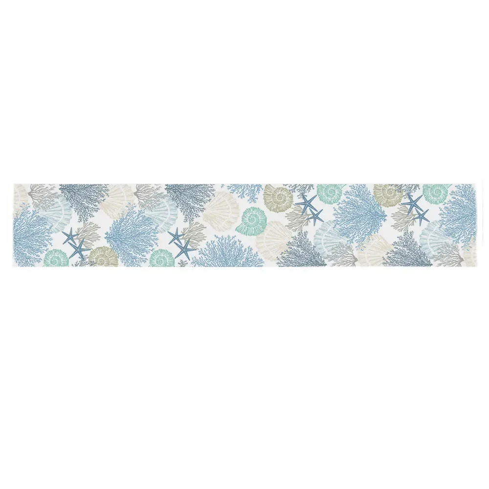 Blue Marine Coral Shells Starfish Linen Table Runner for Wedding Decoration Modern Dining Table Runners Kitchen Table Decor