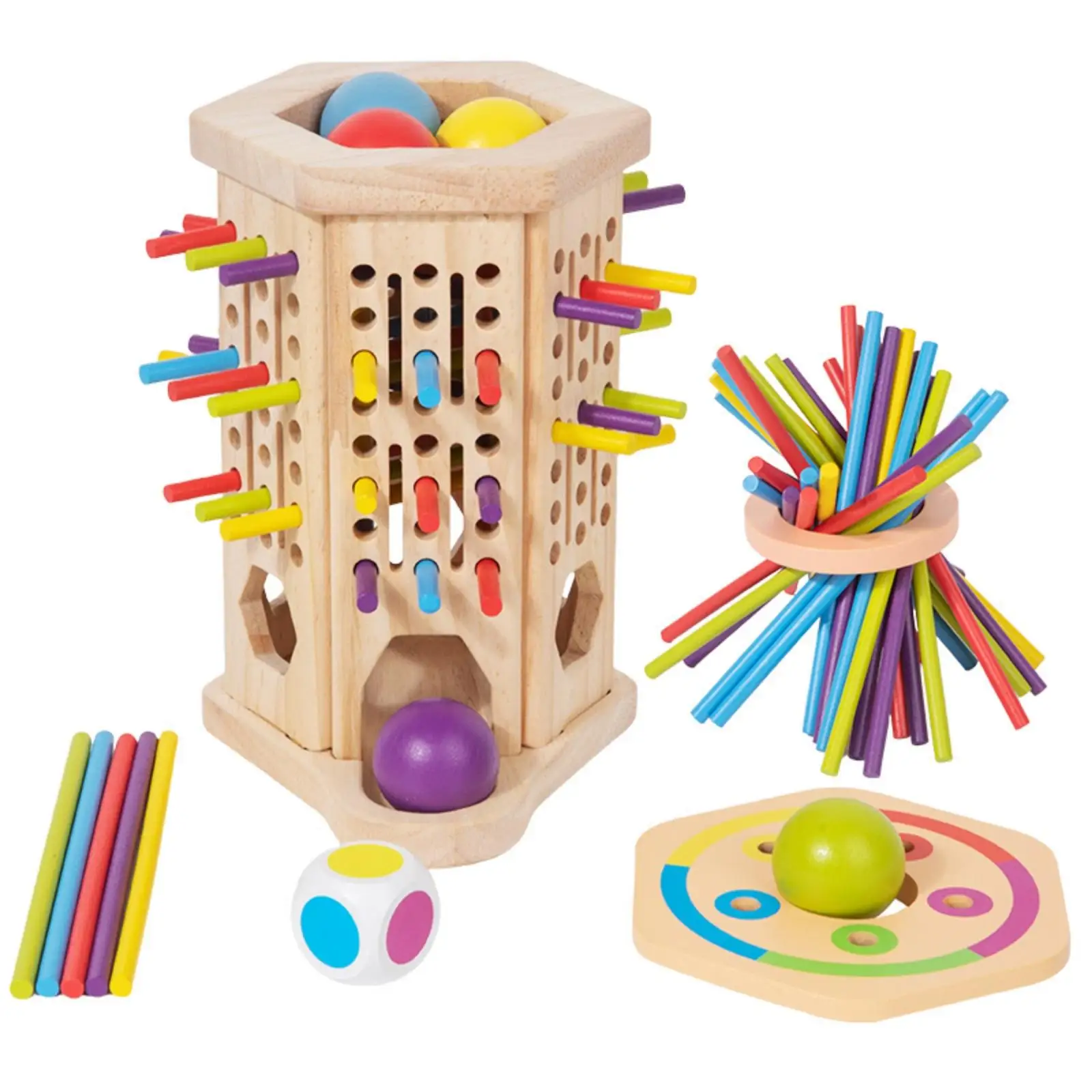 Wooden Children Game Hexagonal Stick Pull Toy Portable Tabletop Educational Family Play