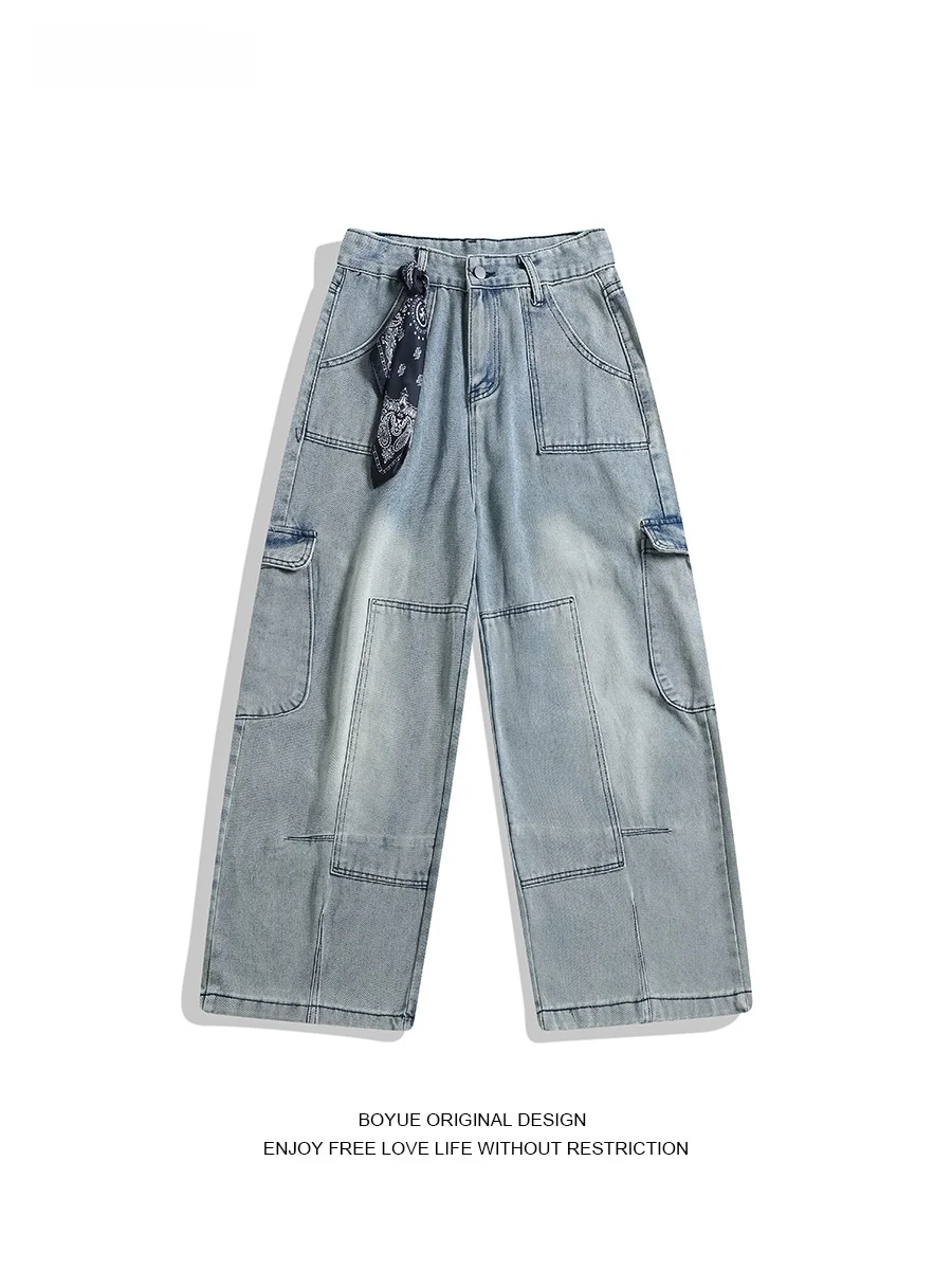 

Джинсы Boyue Casual Waed из денима, широкие, в стиле рабочей одежды, для мужчин и женщин, уличные, облегающие, с высокой талией