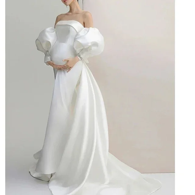 Pregnancy Photography Dress Sexy Shouldless White Maxi Gowns Dress for Pregnant Women Shooting Maternity Dresses for Photo Shoot