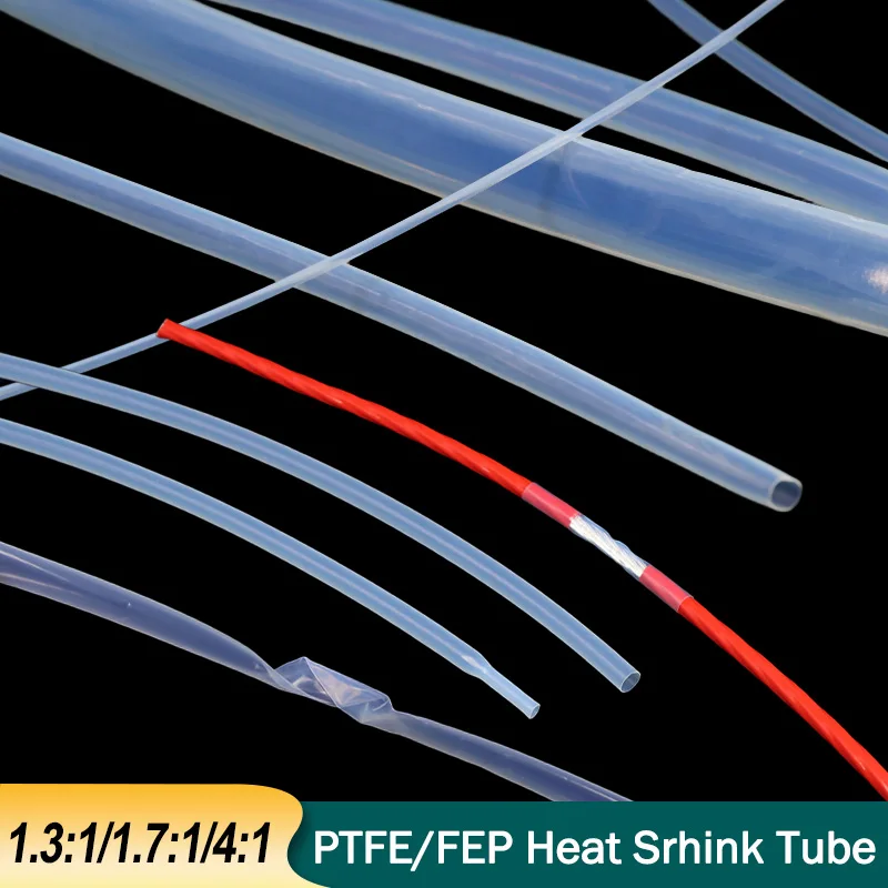 Shrinkage Ratio 1.7:1 / 1.3:1 /4:1 Transparent Heat Shrink Tube1M PTFE/FEP Dia.0.5mm ~ 40mm High Temperature Cable Shrink Film