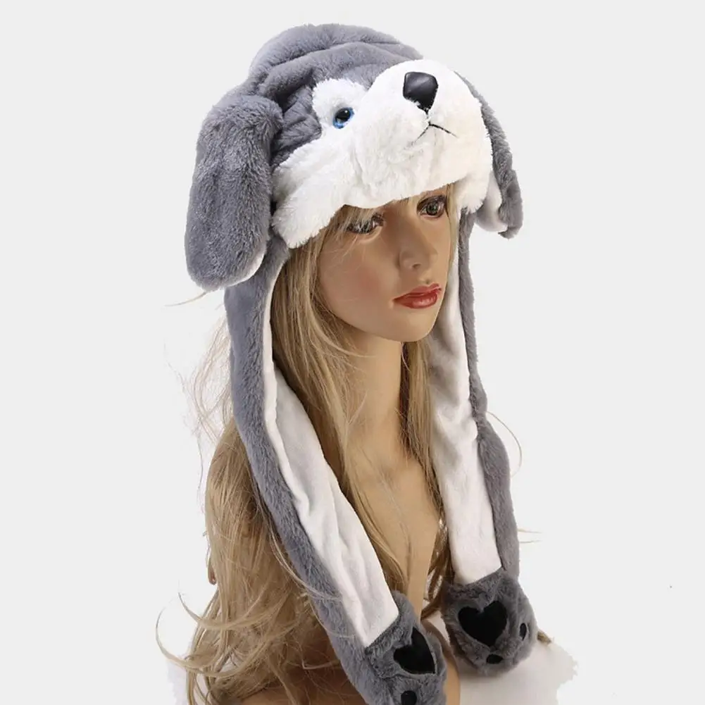 

Plush Winter Hat Adorable Cartoon Hat with Jumping Ears Super Soft Cap for Cosplay Penguin Panda Design Ultra-thick Windproof