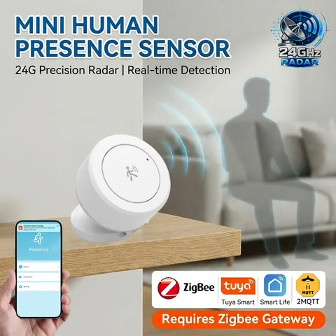 Zigbee 24G MmWave Human Presence Sensor Mini Radar Detector for Tuya Smart Home Smart Life Z2M PIR Motion Sensor Need Gateway
